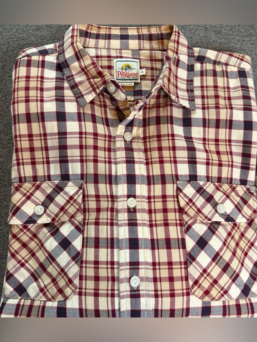 Surf Pendleton Board Shirt Mens XL Blue Red Plaid Flannel Cotton Button